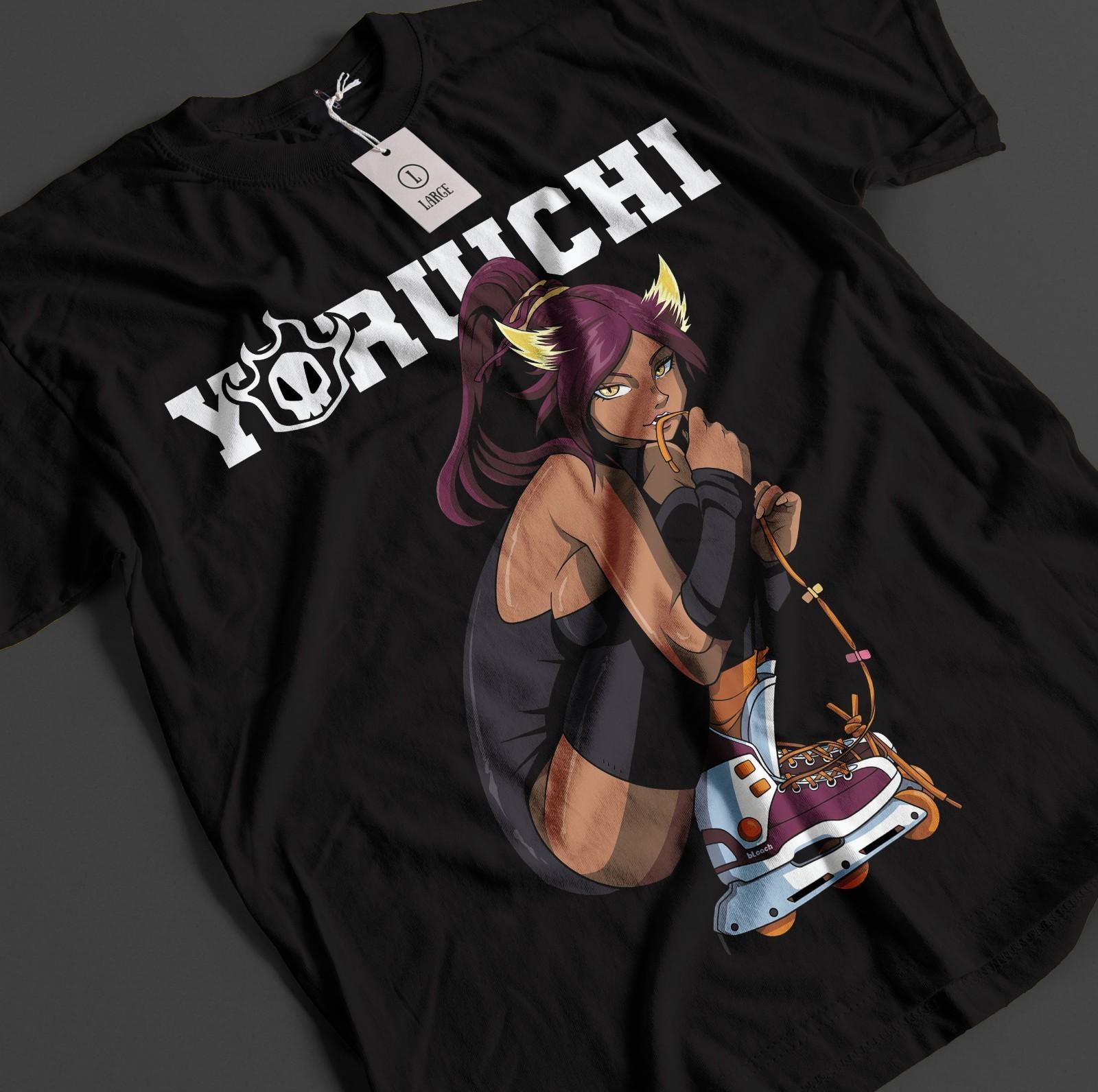 Bleach Anime Shirt Yoruichi Tshirt Ichigo Bankai T-Shirt Mens Womens Tees Top Aizen Zaraki Unisex Tee L