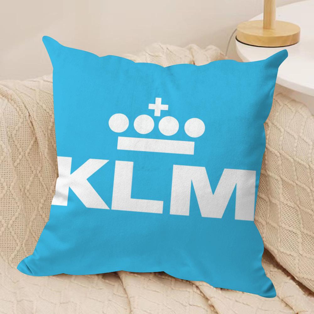 Netherlands Klm R-Royal Dutch Airline Cushion Cover Silky Short Plush Invisible Zipper Dustproof Sofa Pillow Case For Home Decor