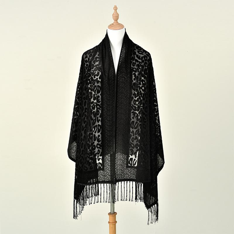 

Street Trend Fashion Velvet Flower Long Towel Long Version Handmade Beard Shawl Cape 170*70cm