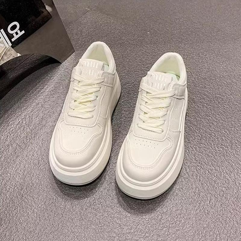 High-value Thick-soled Little White Shoes Women's Shoes 2025 Spring New Student Versatile Height-increasing Leisure Sports Lace-up Board Shoes