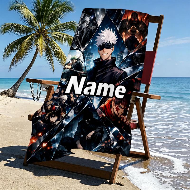 Custom Name Personalized Jujutsu Kaisen Print Beach Towel, for Trip Camping Beach Party Home Decor, Birthday Gift for Family & Friends