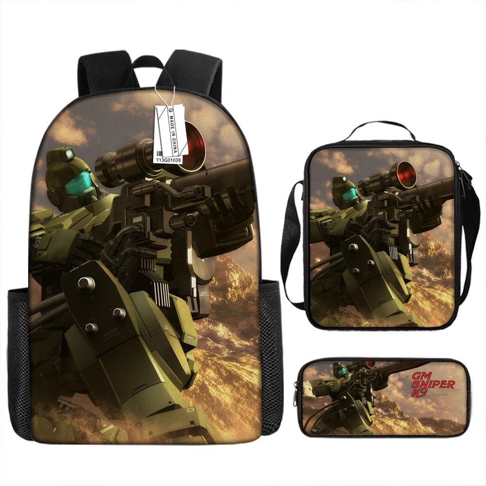 Gundam Backpack 3D Pattern Anime Backpack Student Printed School Bag Three-piece Set