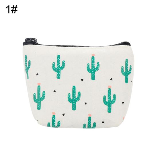 Cactus Print Students Keychain Pencil Case Zipper Storage Coin Pouch Mini Bag