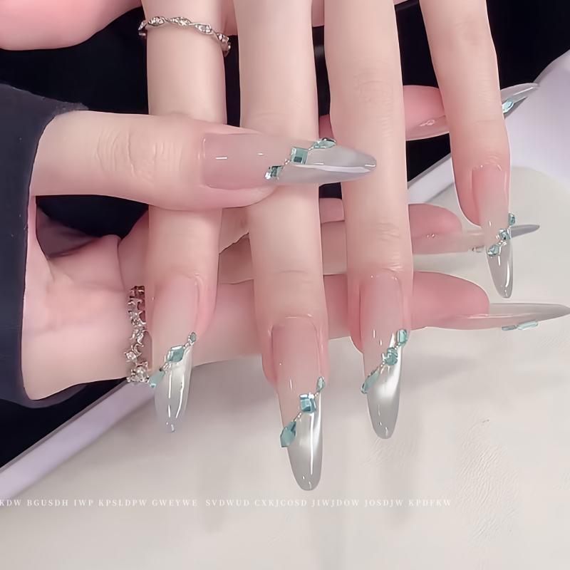 

50 Pcs Nail Art Light Blue White Glass Ocean Blue Flat Bottom Bare Heart Squar Nail Decor Gems Accessories 50 Pcs