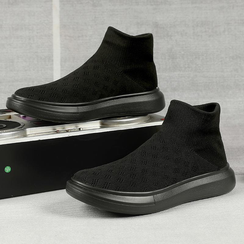 New fly-woven couple high-top board shoes, sports shoes, cotton men's socks, lazy shoes, versatile and breathable