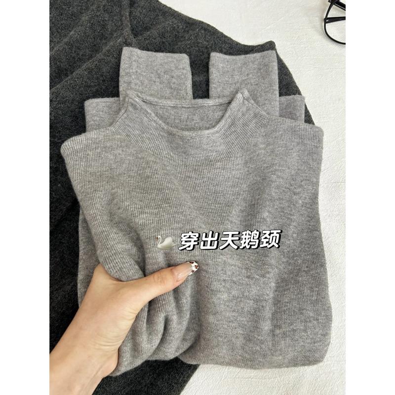 Autumn and winter milk blue soft waxy semi-turtleneck stacked solid color sweater women's inner bottoming shirt simple knitted top