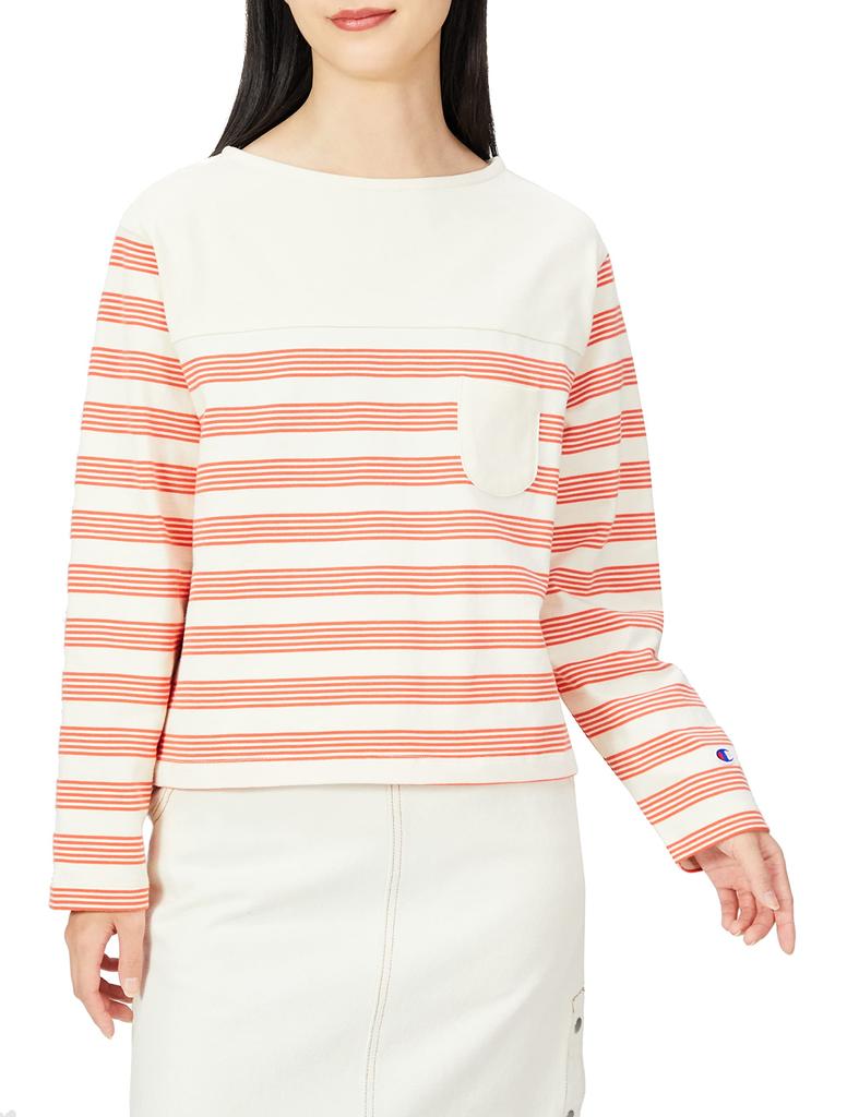 Long Sleeve Pocket Cotton USA One Point Logo X Orange L [Champion] T-shirt Women's CW-U409 Women's Off-White