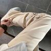 Men Pants Chinese Style Tassel Knot Decor Straight Wide Leg Loose Drawstring Elastic Waist Solid Color Pockets