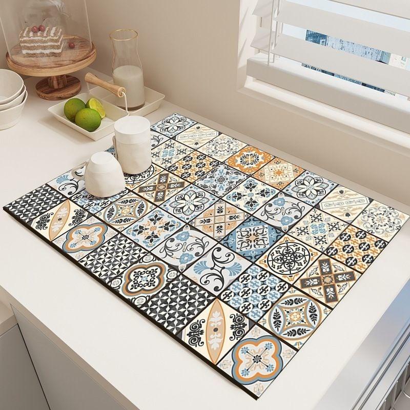 Retro Bohemian Pattern Diatom Pad Water-Absorbing Pad Kitchen Coffee Machine Absorbent Drainage Pad Tableware Cup Drying Mats