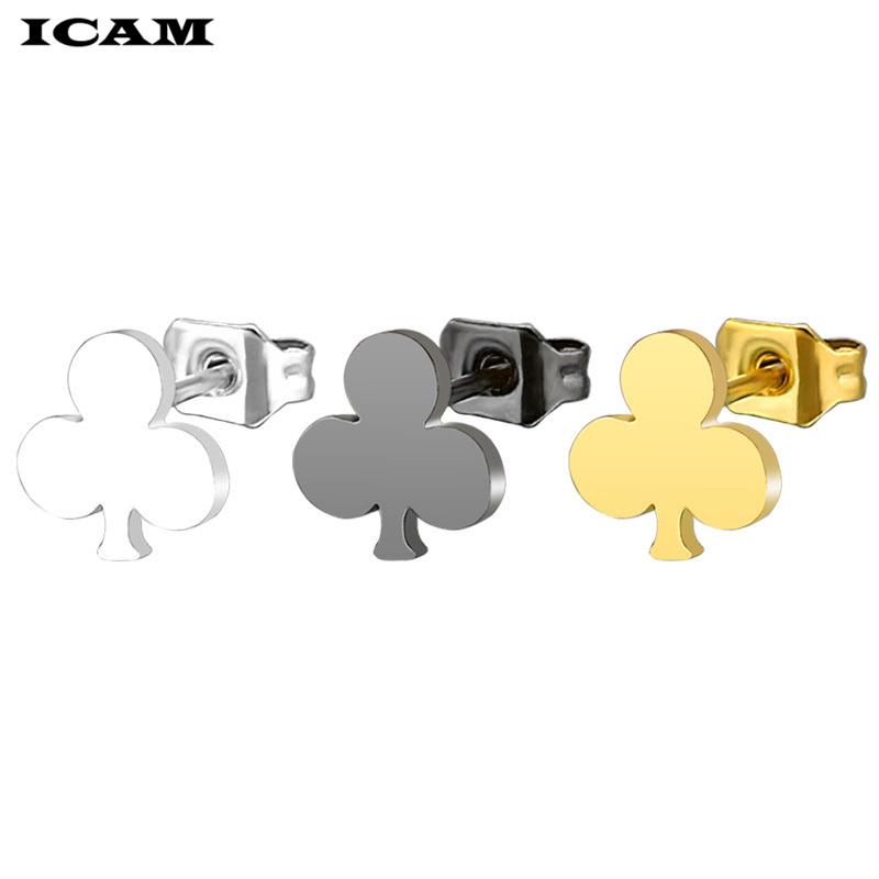 New Three Leaves Clover Flower Earrings Stainless Steel Poker Club Stud Earrings for Women Jewelry Gift