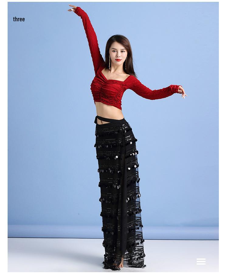 Conjunto de Dança do Ventre Feminino Huayu Outono/Inverno: Fantasia de Borla com Lantejoulas para Iniciantes