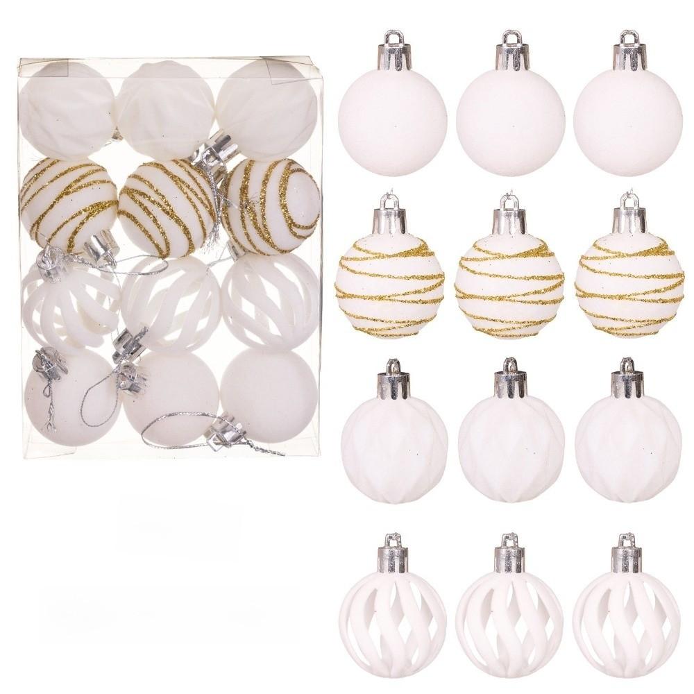 12pcs/Set 4CM Christmas Ball Ornaments Sparkling Velvet Christmas Spheres Plastic Flocking Christmas Tree Props Christmas Party