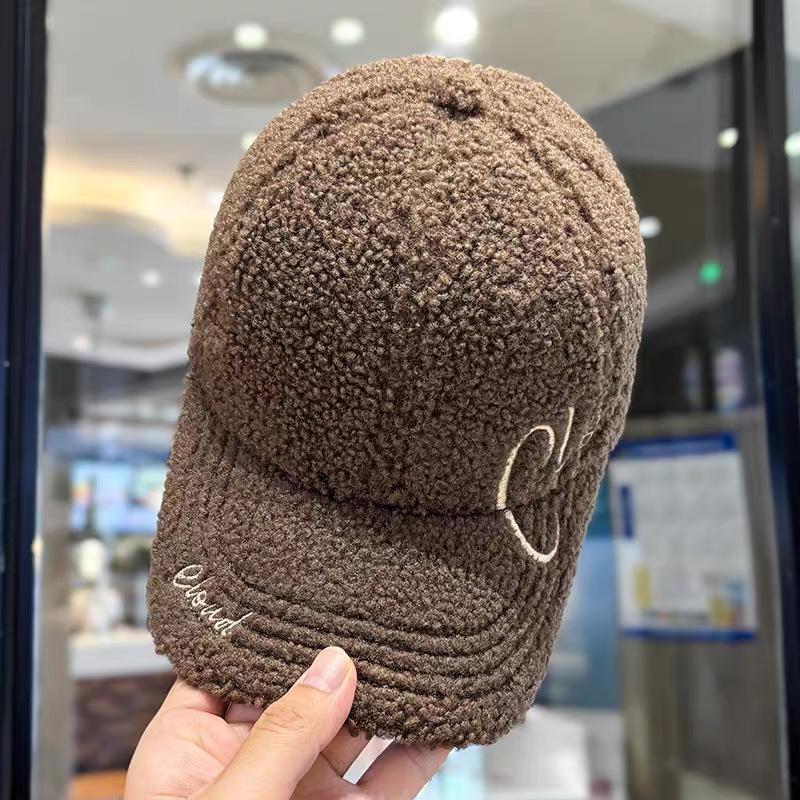 Casquette de baseball unisexe à large bord en laine d'agneau avec lettres brodées - Idéale pour l'automne et l'hiver