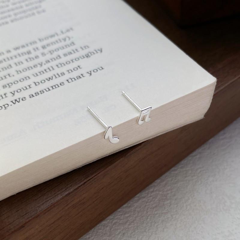 Sterling Silver Asymmetrical Musical Note Stud Earrings for Women - Simple, Versatile Ear Studs