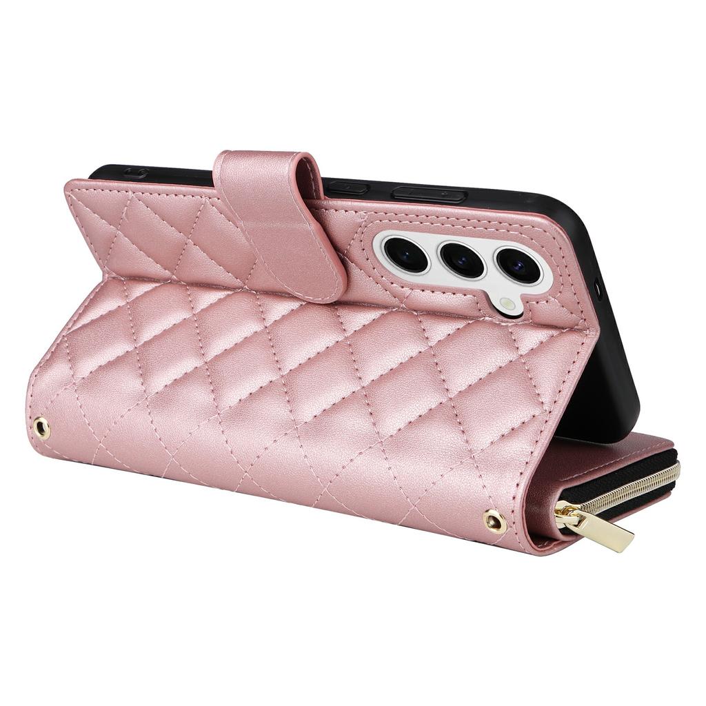 For Samsung Galaxy S25/S24 Case Zipper Wallet Rhombus PU Leather Crossbody Phone Bag