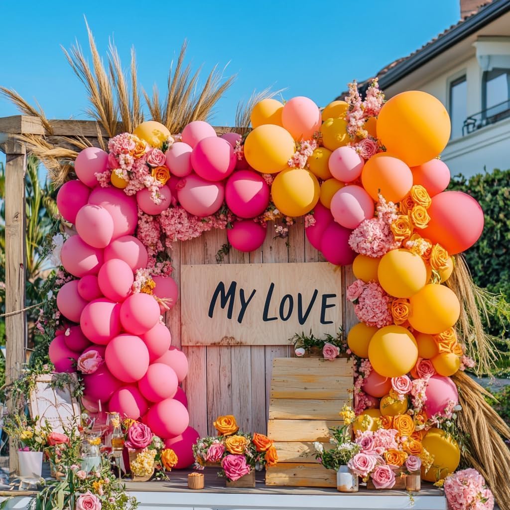 Yellow Pink Balloon Garland - Double Stuffed Baby Pink Peach Balloons Different Sizes Pastel Coral Balloon Arch Kit For Birthday Summer Baby Shower