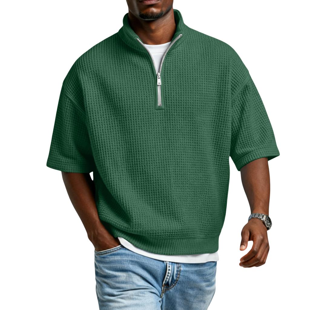 Men's Casual Quarter,Zip Short,Sleeve Top