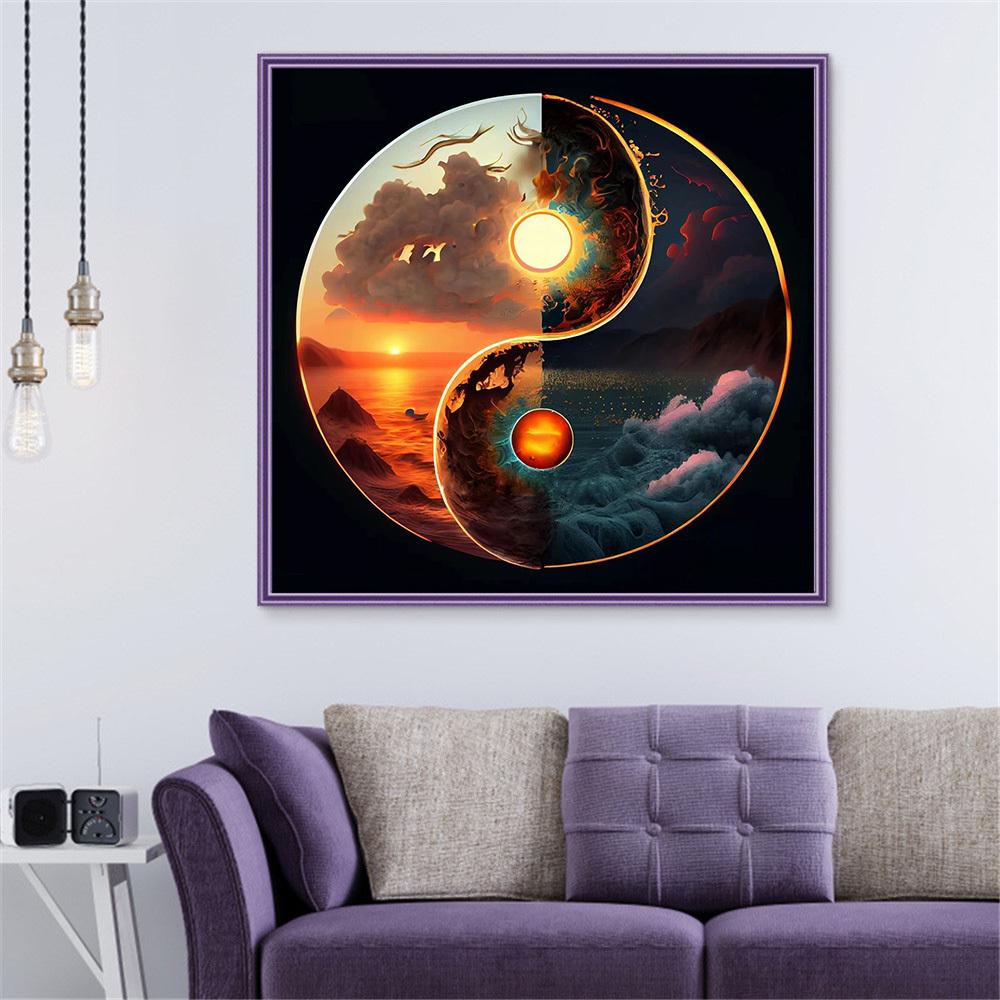 Diy Diamond Painting Tai Chi Landscape Full Square Round Embroidery Mosaic Sunset Sea Handmade Home Decor
