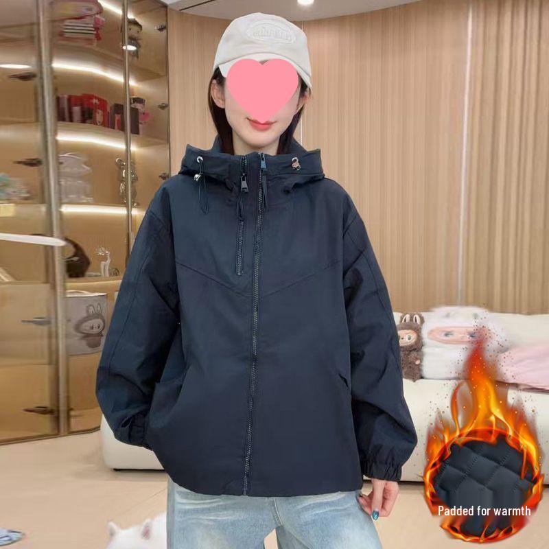 Women's Cotton Windbreaker Jacket with Double Zipper