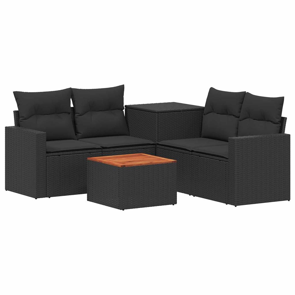 Sofa Set 6 Pieces Black Poly Rattan and Steel