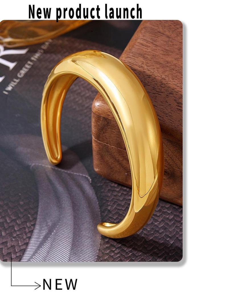 INS Style 18K Gold Plated Crescent C-Shaped Polished Titanium Steel Bangle for Women