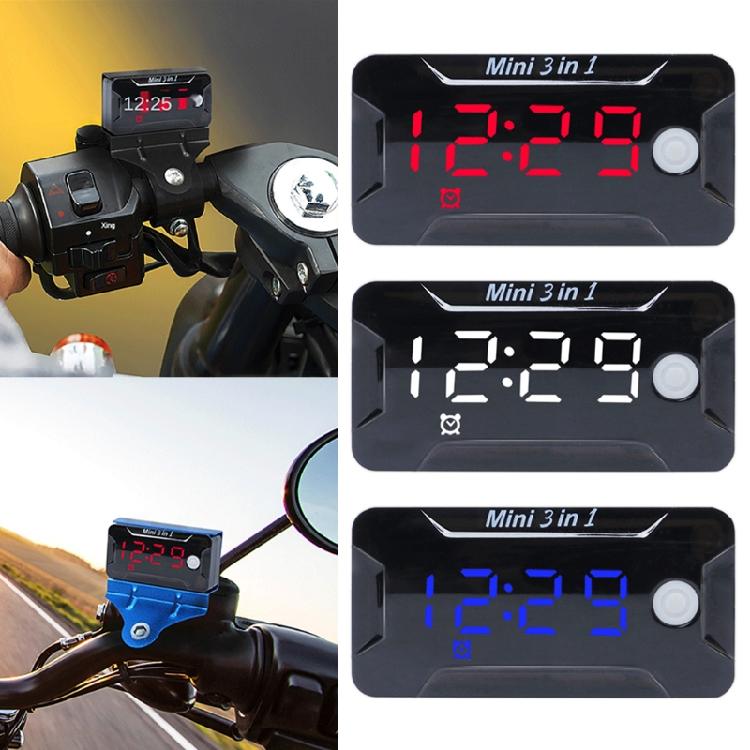 Digital Car Motorcycle Thermometer Voltmeter 3 In 1 Electronic Clock LED Watch