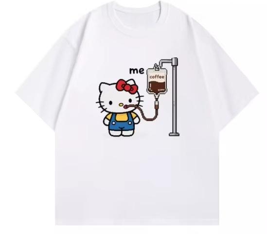 

2026 HelloKitty Sanrio Printed Cotton TShirt Summer Cartoon Design Childrens Roundneck Fashion LooseFitting Casual Wear S