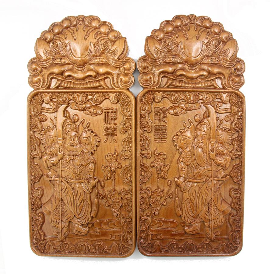 Peach Wood Door Gods Carving Pendant Ornament - Shen Tu Yu Lei Home Decoration Handicraft