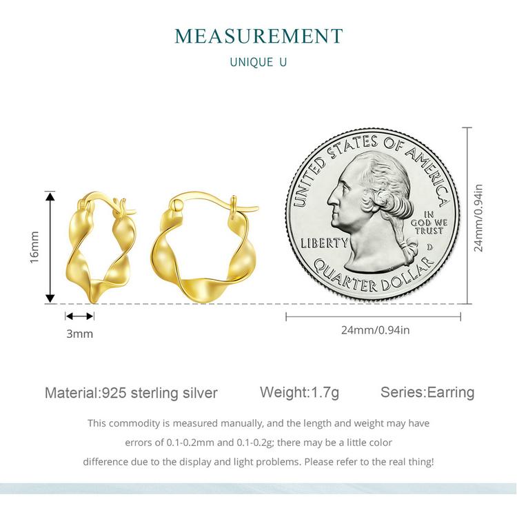 Bisaer 925 Sterling Silver High Gloss Twisted Stud Earrings For Women Lovely Girl Birthday Gift Holiday Party Jewelry