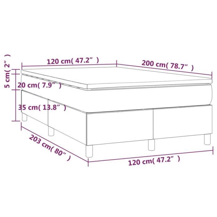 3144506 vidaXL Lit à sommier tapissier avec matelas Gris clair 120x200cm Tissu