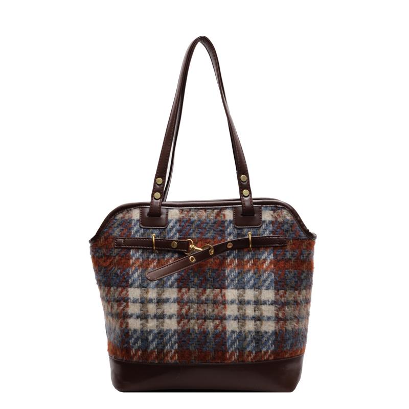 Karierte Einkaufstasche mit großer Kapazität, Umhängetasche für Damen, Vintage-Rucksack