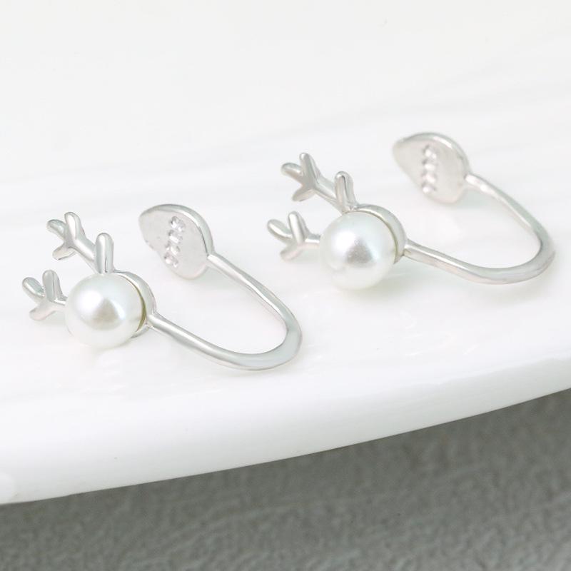 2025 S925 Silver Pearl Reindeer Antler Ear Cuff, No Piercing Required - Christmas Gift жемчужный/белый