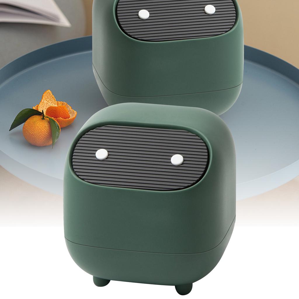 Mini Trash Can 2 Layer Press Type Plastic Countertop Garbage Can with Lid for Table Bedside Desk Green