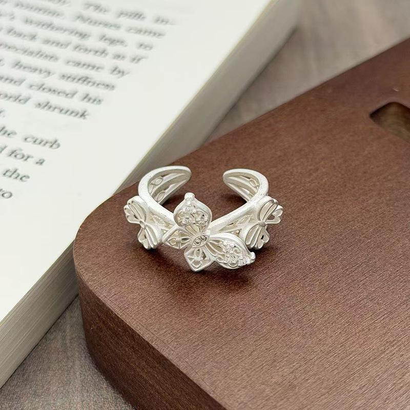 Yunjian Streamer Sweet Wind Niche Design Butterfly Flower Ring Female Enamel Hollow Stacked Ring Tide