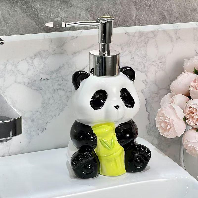 Cute Animal Panda Ceramic Lotion Bottle Bathroom Accessories Shampoo Moisture Bottled Panda Soap Dish Household Soap Dispens