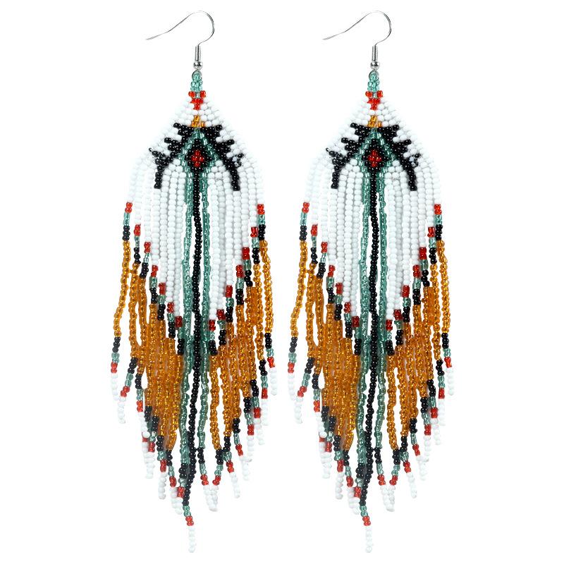 1 Pair of Bohemian Beaded Colorful Geometric Long Earrings as Earring Accessories