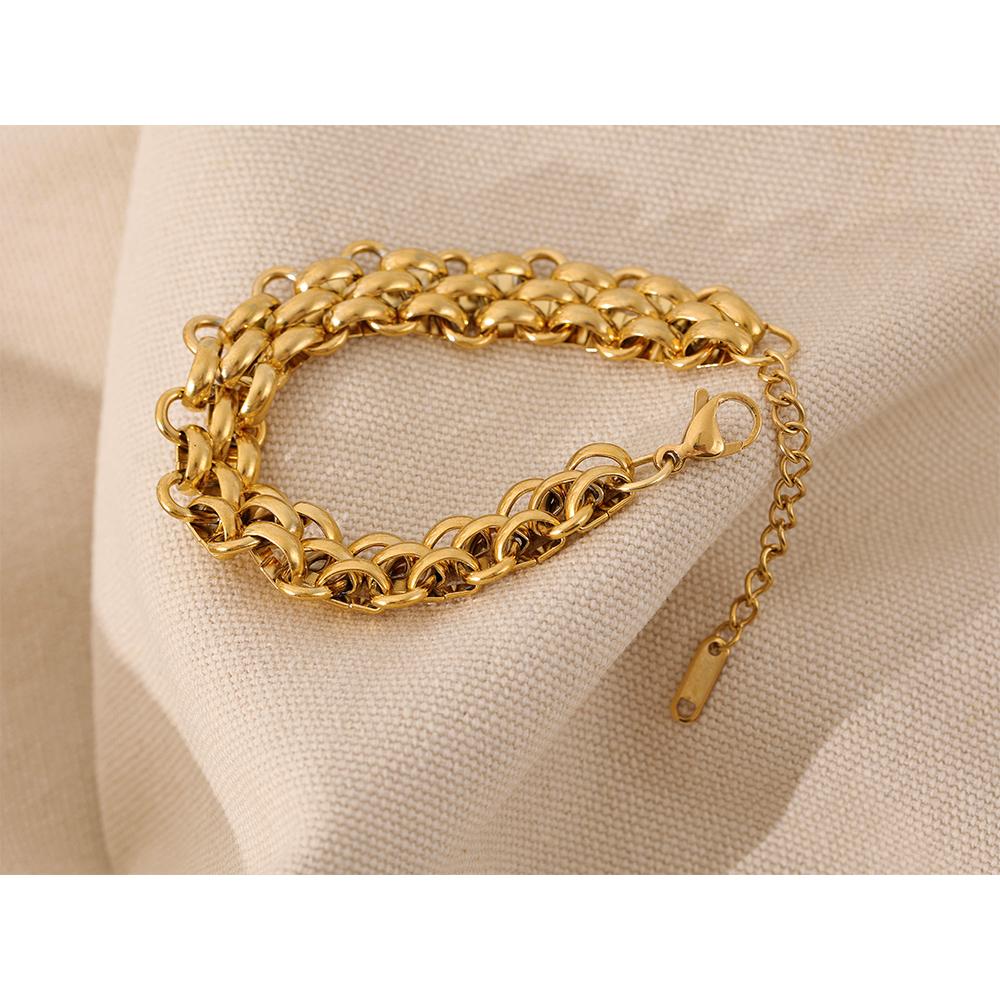 Yhpup Stainless Steel 18k Gold Plated Metal Width Cuban Chain Adjustable Charm Bracelet Bangle Fashion Statement Trendy Jewelry