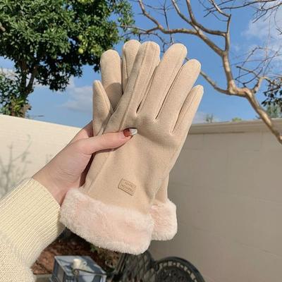 Cute Winter Velvet Gloves, Women'S Warm And Non Slip Riding Style, Touch Screen Cold And Windproof Gloves