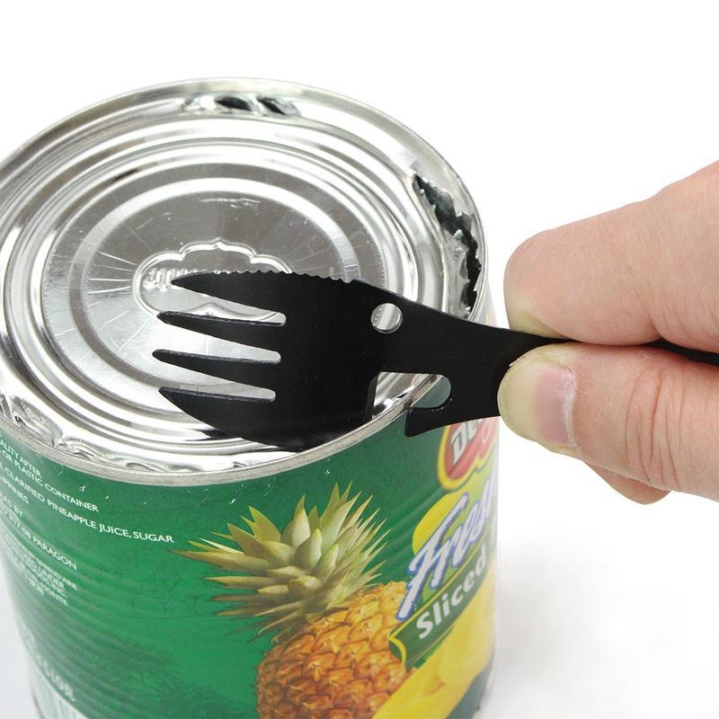 5 i 1 multiverktygsgaffel i rostfritt stål Spork Picnic Camp Multi Tool Bestick Bestick Burköppnare