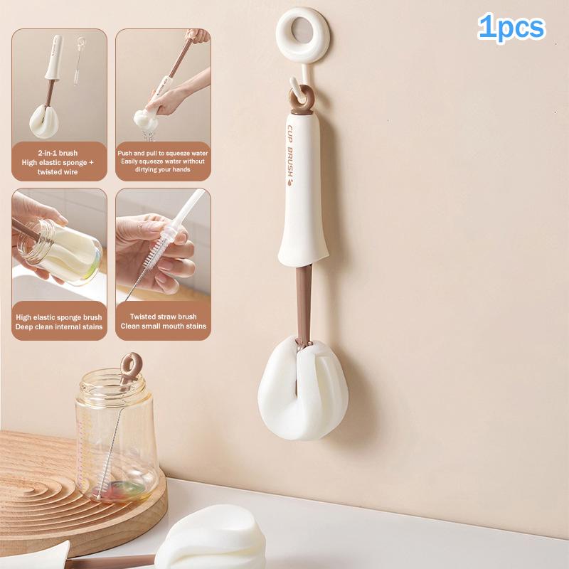 

2-In-1 Squeezing Cup Brush With Silicone Long Handle, Perfect For Household Use, Cleaning Cups And Water Bottles Thoroughly 1pcs