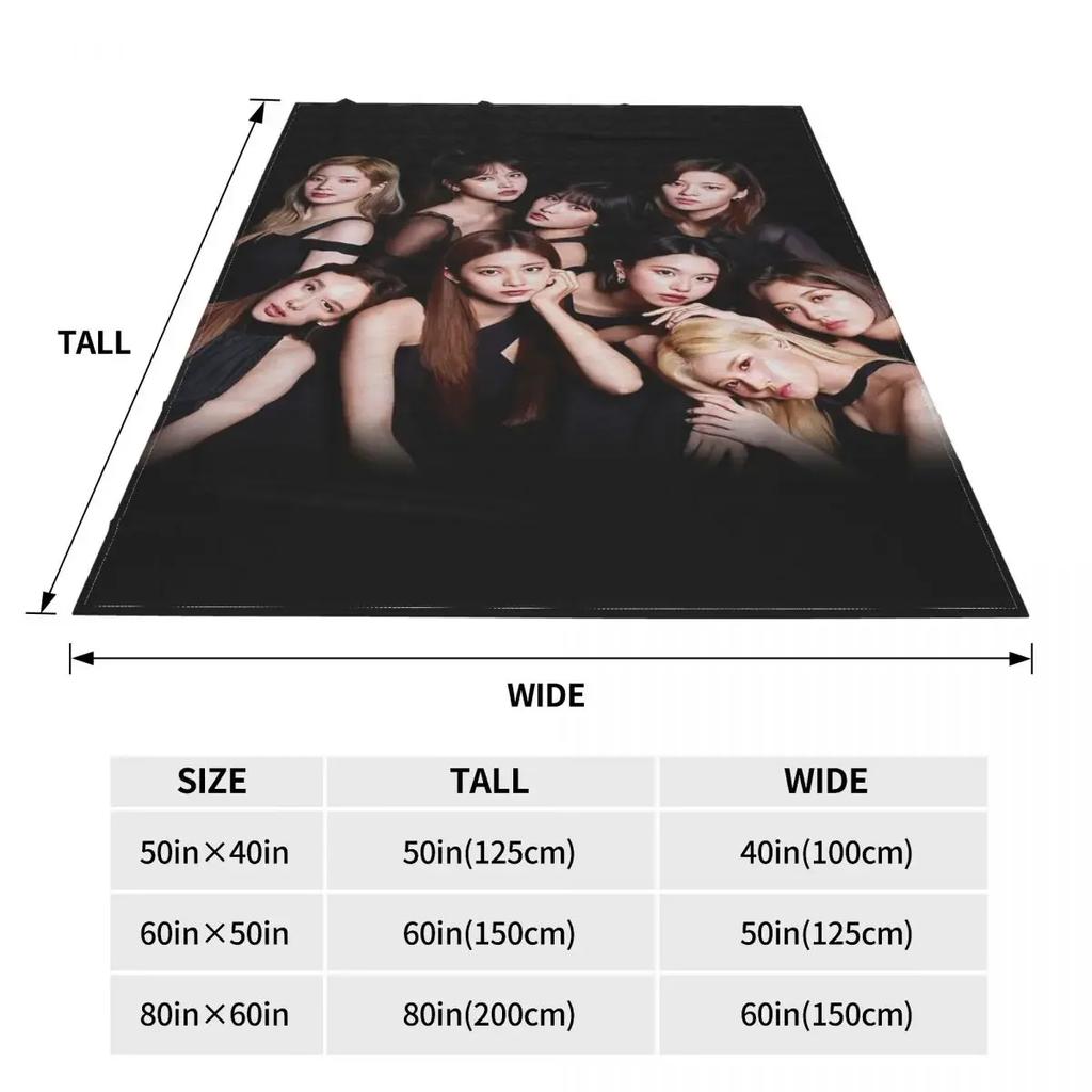 Korean Women's Group TWICE Plaid Blankets Fleece Printed Multi-function Soft Throw Blankets for Bedding Office Plush Thin Quilt