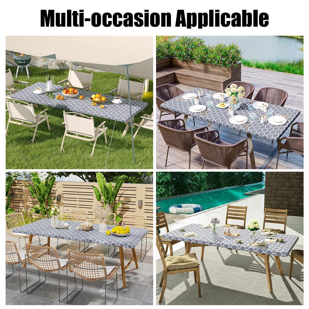 Olanly Rectangle and Round Table Cloth Waterproof Elastic Fitted Table Covers Wipeable Tablecloth Camping for Indoor Outdoor
