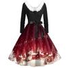 Women's Fashion V-Neck Casual Slim Christmas Printed Long Sleeve Hair Collar Dresses