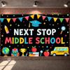 Back To School Banner Educational Elements School Celebration Background Next Stop Display Star Decorations Graduation Backdrop