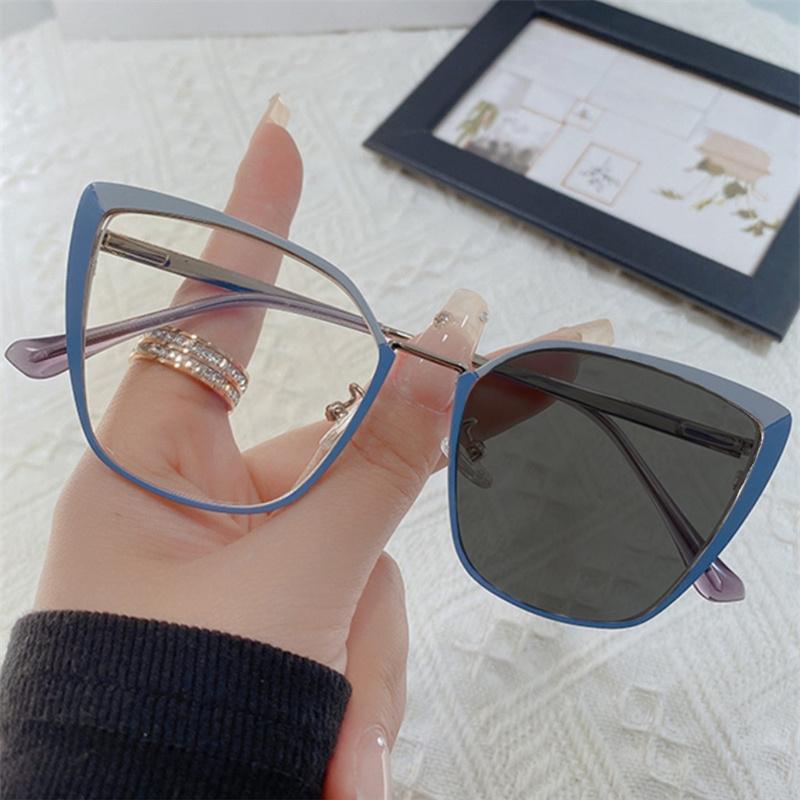1.67 1.74 -8 To +8 New Fashion Brand Design Retro Cat Eye Frame Photochromic Anti Blue Light Computer Women Reading Glasses Farsighted Diopters