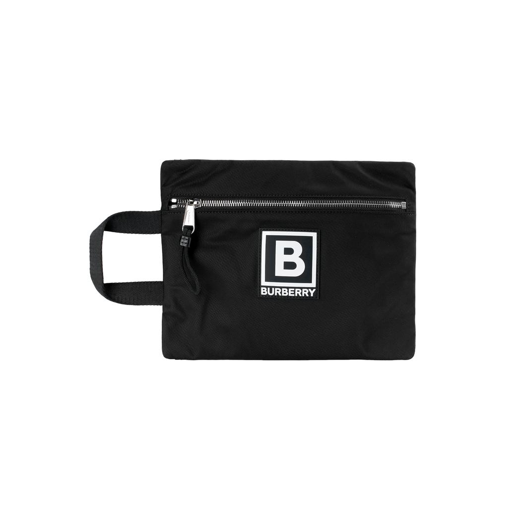 Burberry Letter Pattern Applique Zipper Leather Pouch Men Pouch Black 80653121