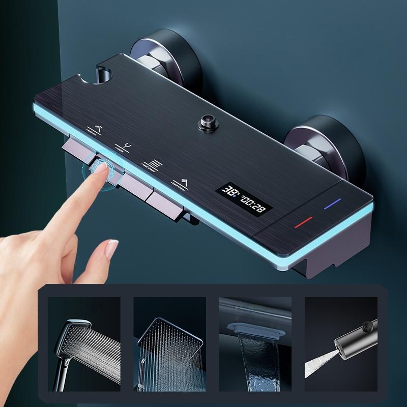 Smart Temperature Digital Display Shower Set Bathroom Rainfall Showers System Set Shower Faucet Full Set Booster Bath Nozzle