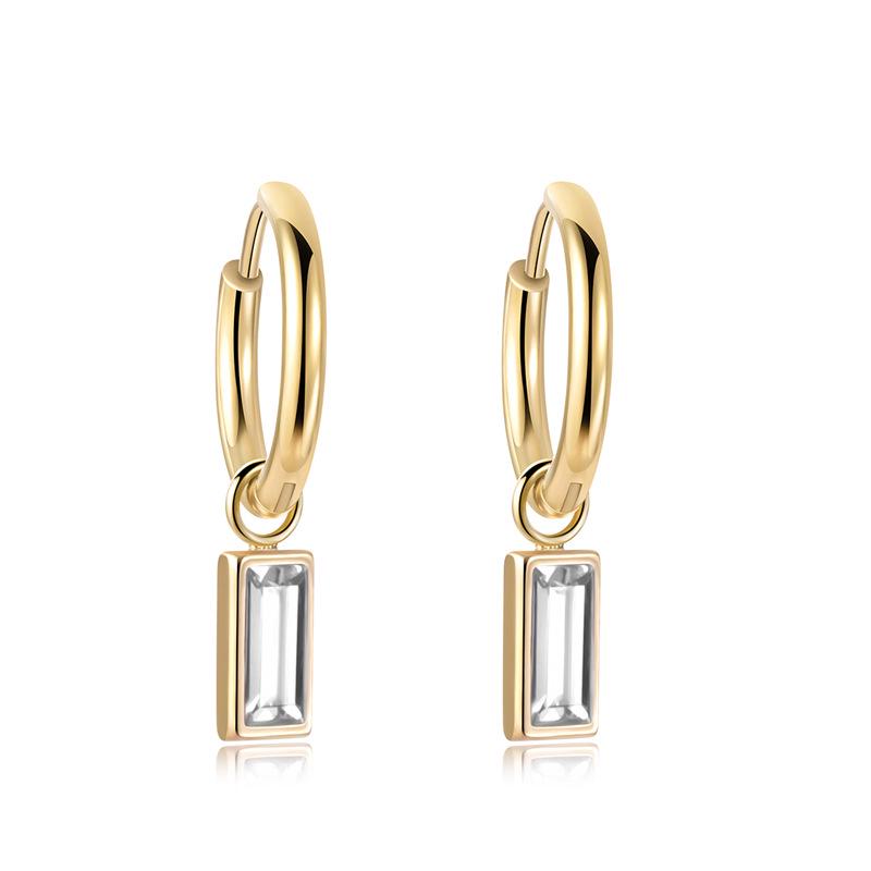 Gold-Plated Titanium Steel Square Zirconia Stud Earrings - Simple, Versatile, and Fashionable. 14K Real Gold Plated