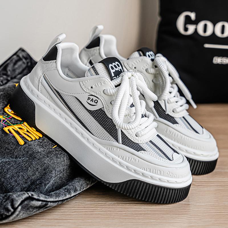 Sneakers Casual Mens Designer Soft Sole Board Shoes Fashion Leather Fabric Breathable Height Increased Flat Platform Board Shoe