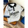 Amerikanisches Herren Sommer Retro 1983 Gestreiftes Buchstabenprint Bequemes Atmungsaktives Polo Kurzarm T-Shirt Outdoor Lässiges Oberteil